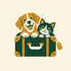 Dog and cat traveling together in a suitcase